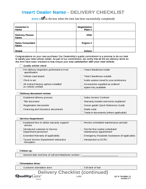 Delivery Checklist Template  Form