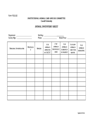 ANIMAL INVENTORY SHEET  Form