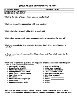 Job Shadowing Report Template  Form