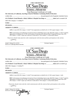 Cme Certificate Template  Form