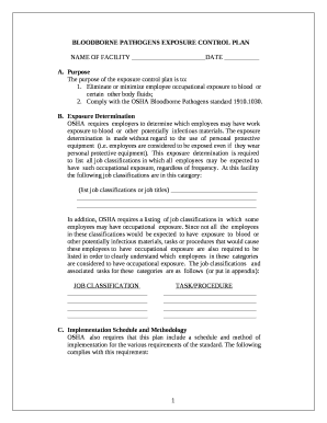 Bloodborne Pathogens Exposure Control Plan SC OSHA  Form