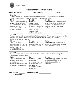 Scholarship Rubric Template  Form