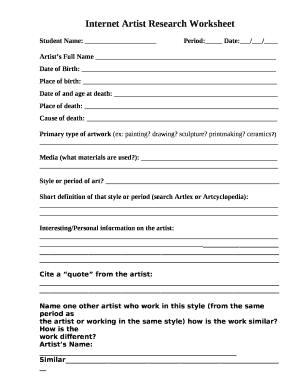 Artist Research Page Template  Form