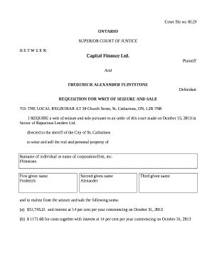 Requisition for Writ of Seizure and Sale  Form