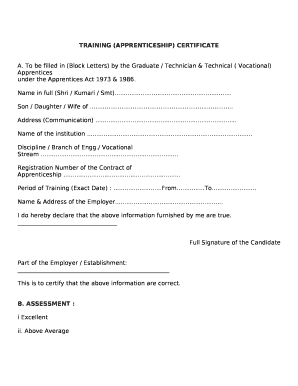 Apprenticeship Certificate Format