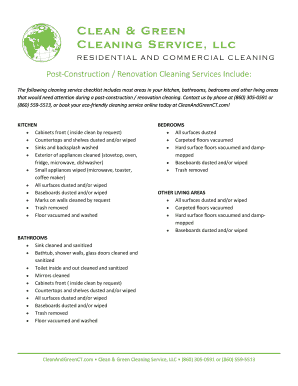 Post Construction Cleaning Checklist PDF  Form