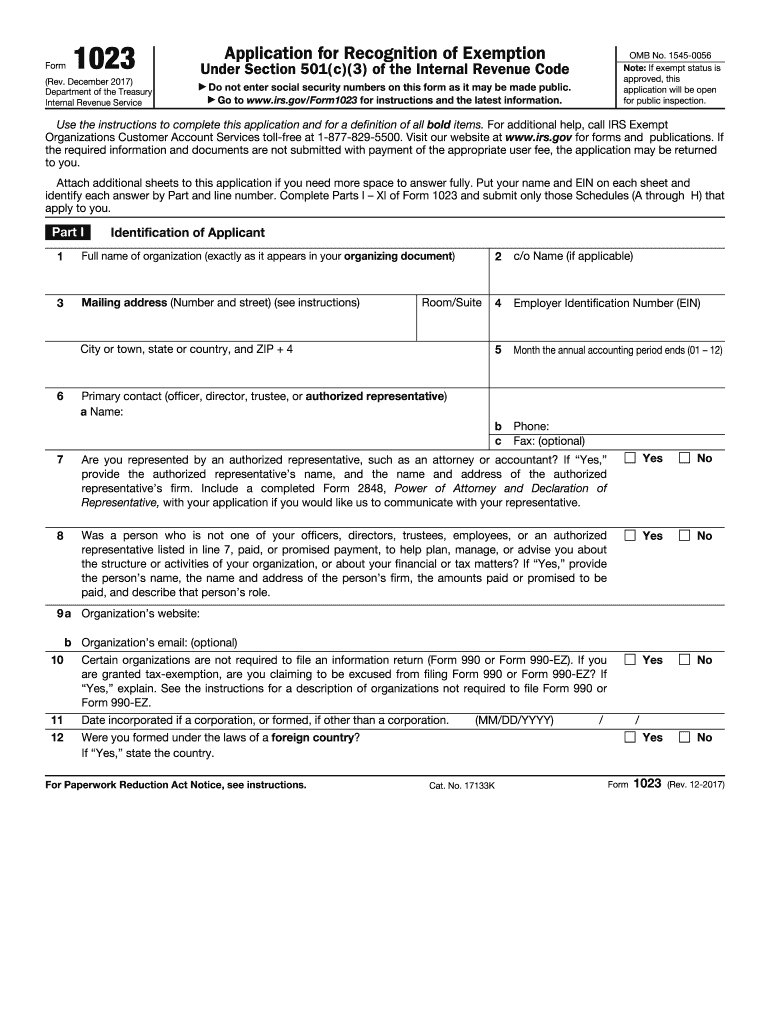  Form 1023 Instructions 2017