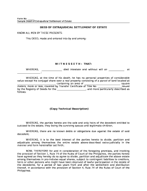 Deed of Extrajudicial Settlement of Estate Sample Form