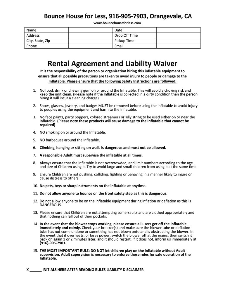 House Rental Waiver  Form