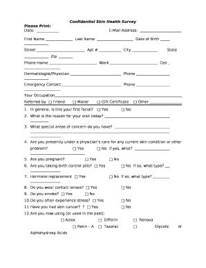 Confidential Skin Health Survey  Form