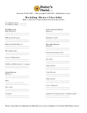 Wedding Flower Checklist  Form