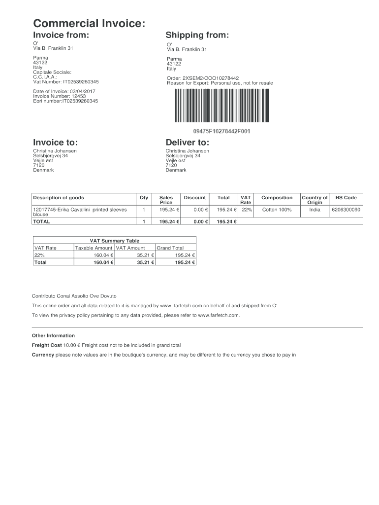 Farfetch Invoice  Form