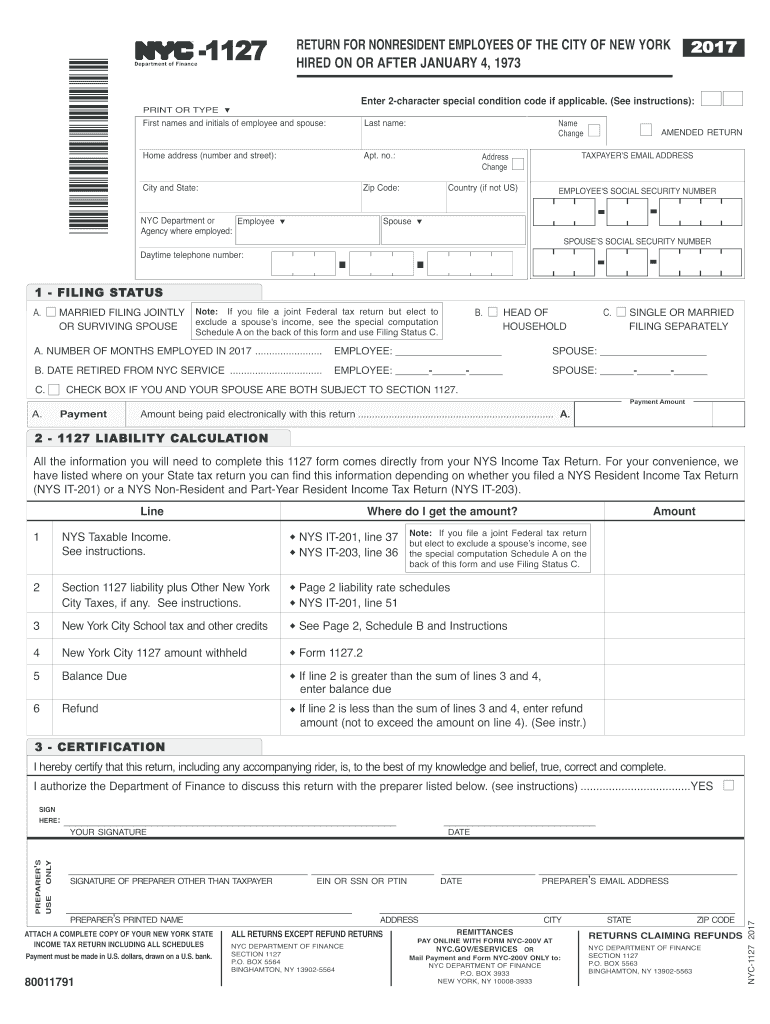  Nyc 1127 Form 2017