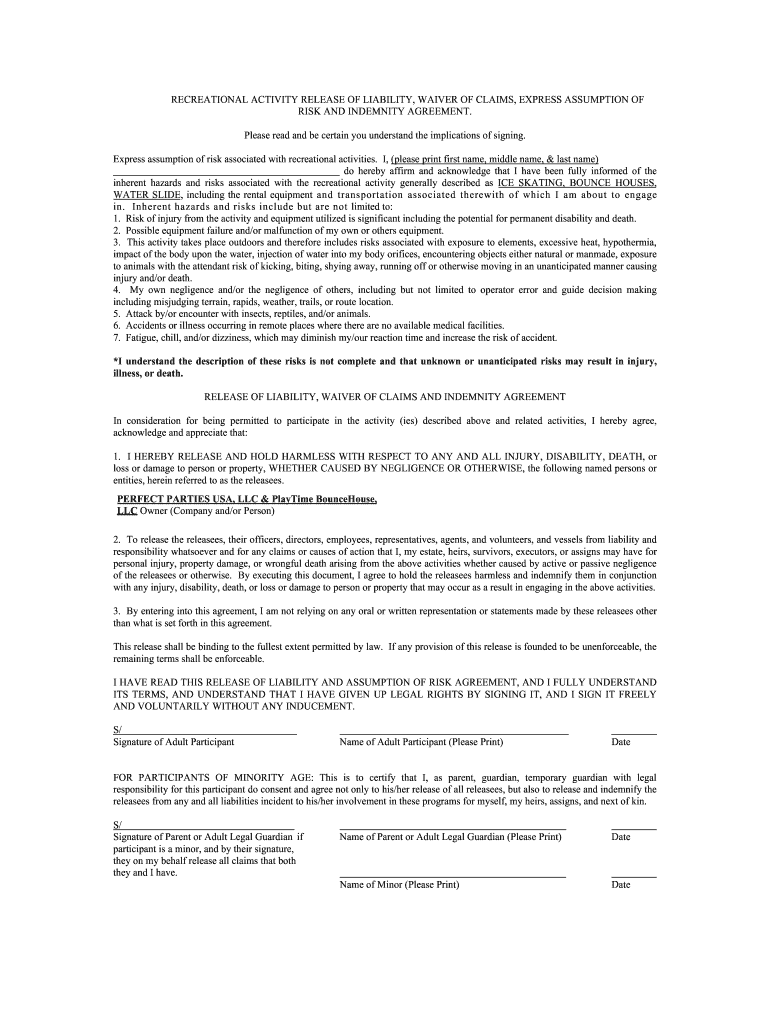 Liability Waiver Risk Agreement  Form
