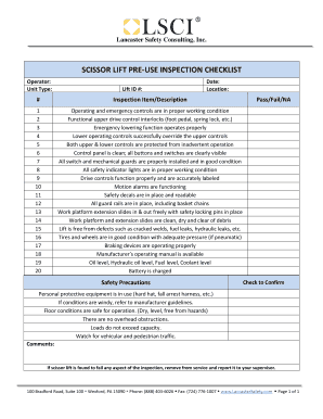 SCISSOR LIFT PRE USE INSPECTION CHECKLIST  Form