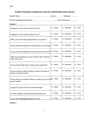 Student Functional Assessment Interview and Reinforcement Survey  Form