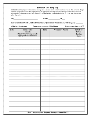 Sanitizer Log Sheet  Form