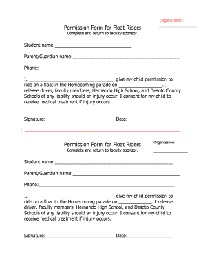 Permission Form for Float Riders