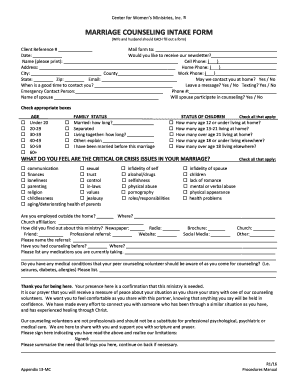  MARRIAGE COUNSELING INTAKE FORM 2016