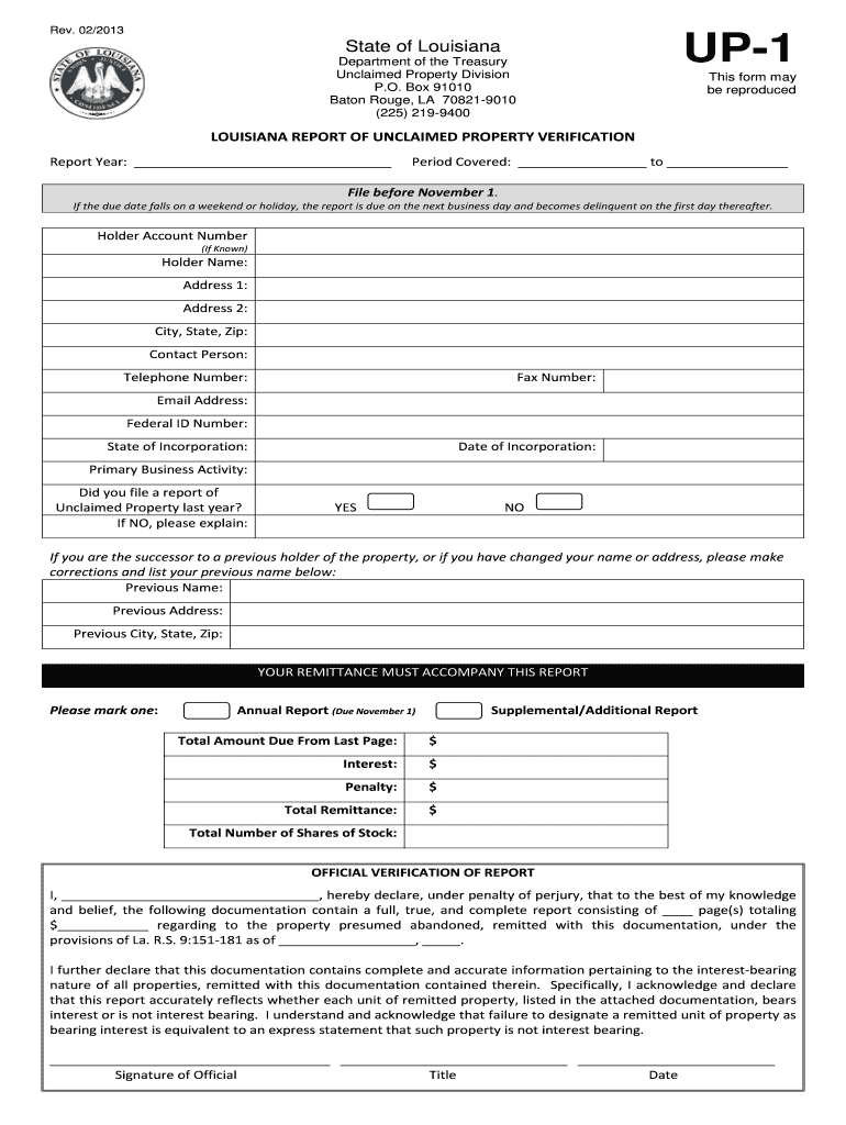  Up 1 Louisiana Fillable Form 2013-2024