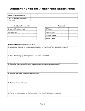 Uk near Miss Report  Form