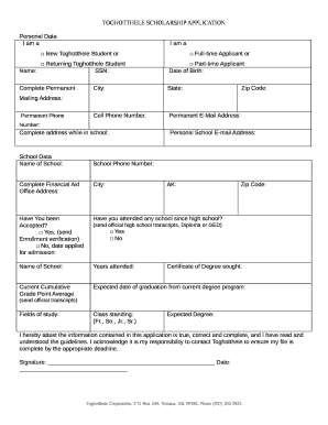  TOGHOTTHELE SCHOLARSHIP APPLICATION 2013