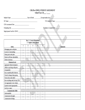 CBI Pre CBWE STUDENT ASSESSMENT  Form