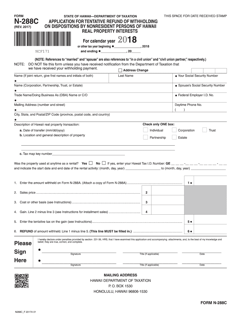  Hawaii N 288c Form 2017