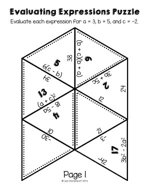 Evaluating Expressions Puzzle  Form