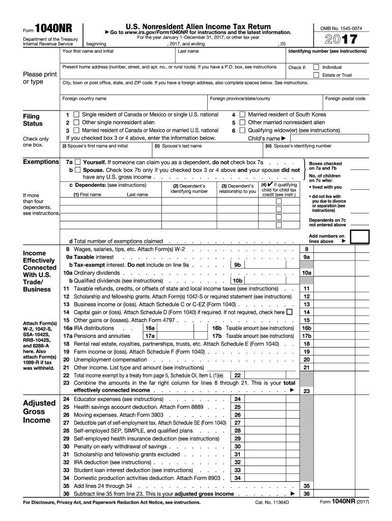  1040nr  Form 2017