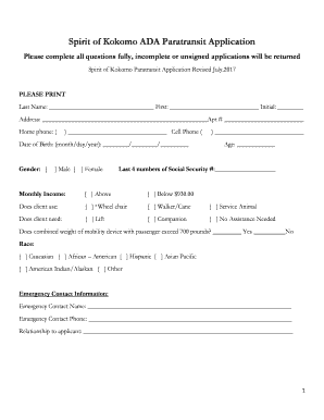 Spirit of Kokomo Application  Form