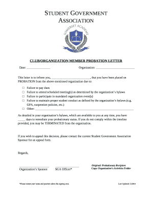 Beta Club Probation Letter  Form