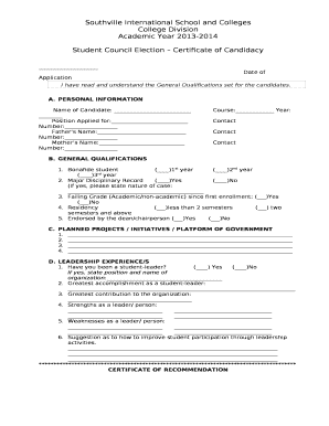 Certificate of Candidacy School  Form
