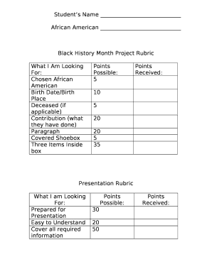 Black History Project Rubric  Form