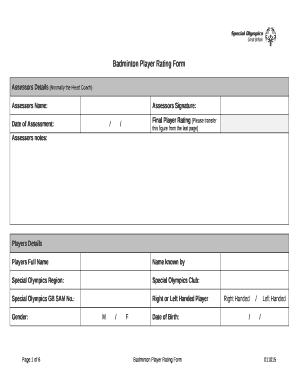 Badminton Evaluation Form