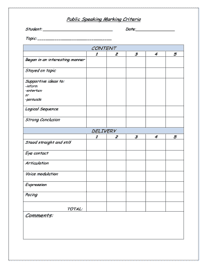 Public Speaking Marking Sheet  Form