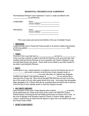 Residential Premises Lease Agreement  Form