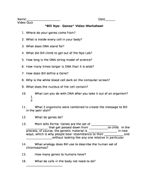 Bill Nye Genetics Resource Worksheet 3 Answer Key  Form