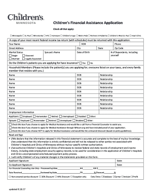  Childrens Financial Assistance Application 2017