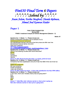 Fin630 Final Term Solved Papers with Reference  Form