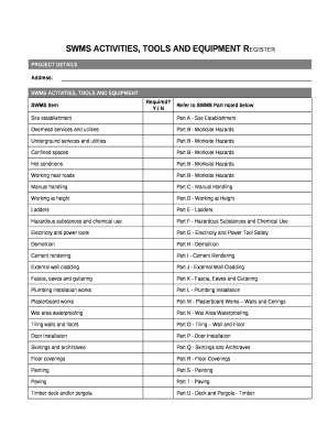 Tool Register Template  Form