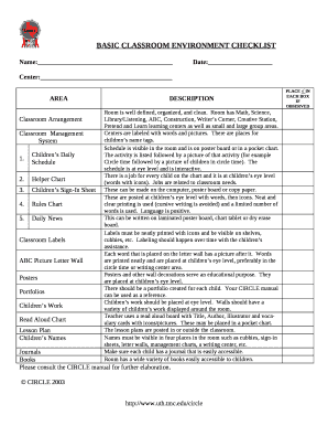 Classroom Environment Checklist Template  Form