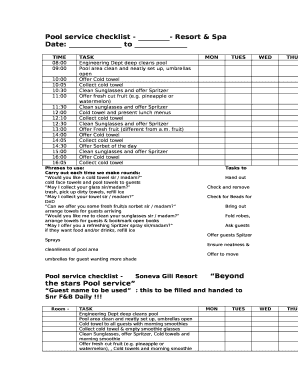 Spa Checklist Template  Form