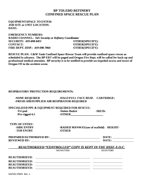 Confined Space Rescue Plan Word Template  Form