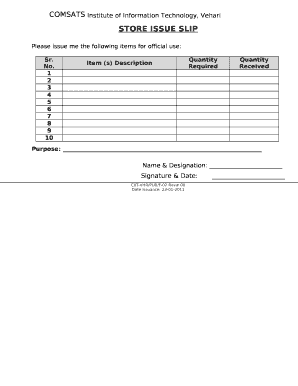 Material Issue Slip  Form