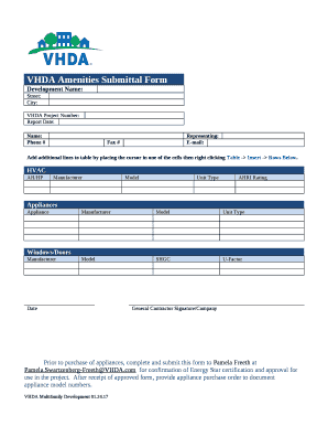 VHDA Amenities Submittal Form