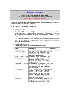 Furniture Specification Sheet Template  Form