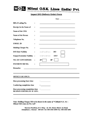 Import Delivery Order Template  Form