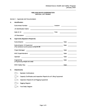 Lifting Permit to Work Sample  Form