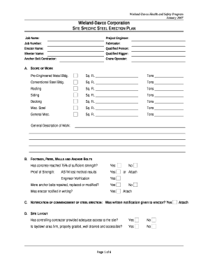 Site Specific Steel Erection Plan  Form